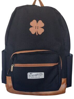 Black Backpack Lucky Brand Pockets Compartments Zipper Shamrock Bottle Holders